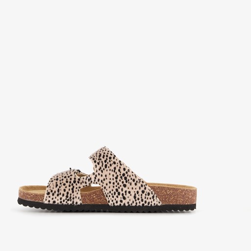 Dames bio slippers met panterprint beige zwart