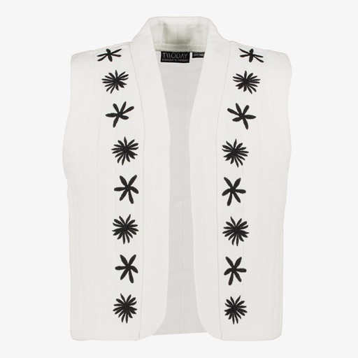 Meisjes jaquard gilet wit zwart