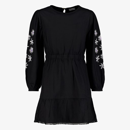 Meisjes jurk met geborduurde mouwen zwart