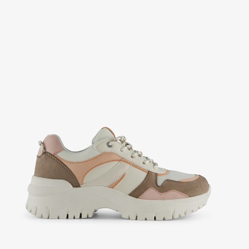 Dames dad sneakers beige roze