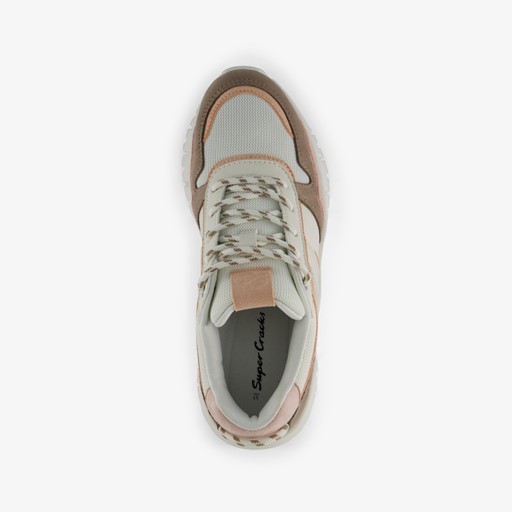 Dames dad sneakers beige roze