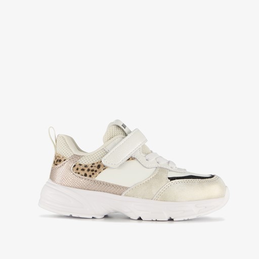 Leren meisjes sneakers panterprint goud