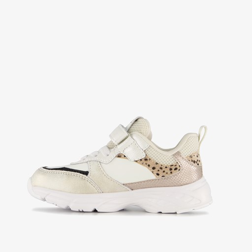 Leren meisjes sneakers panterprint goud