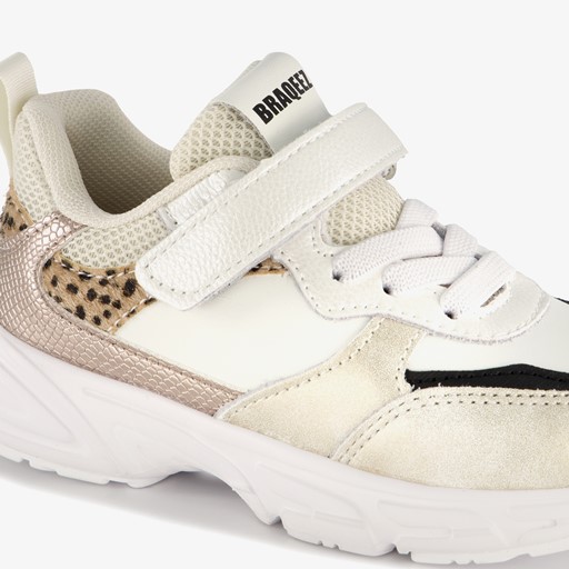 Leren meisjes sneakers panterprint goud