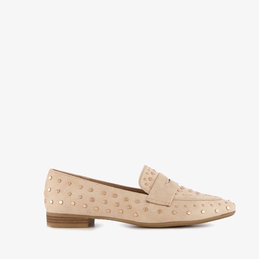 Dames loafers met studs beige