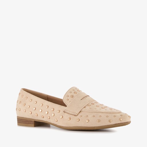 Dames loafers met studs beige