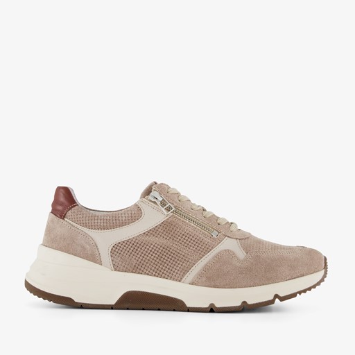 Leren heren sneakers beige met rits