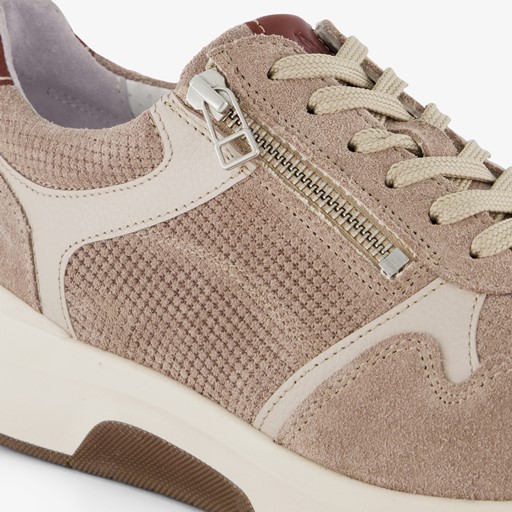 Leren heren sneakers beige met rits
