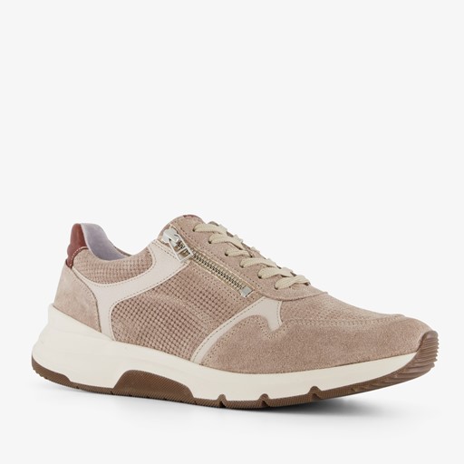 Leren heren sneakers beige met rits