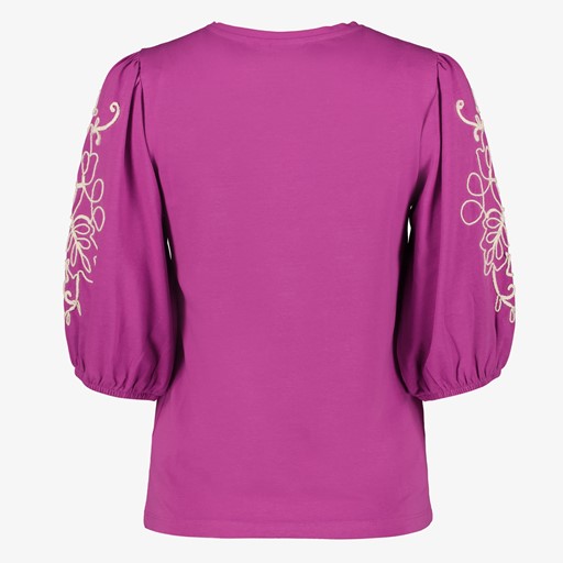 Dames top met geborduude mouwen paars
