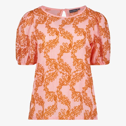 Dames top met oranje borduursels