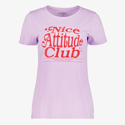 Dames T-shirt lila met tekstopdruk
