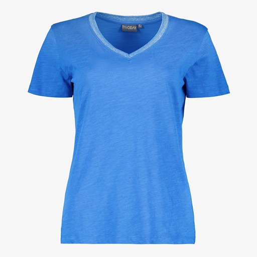 Dames T-shirt met V-hals glitters blauw