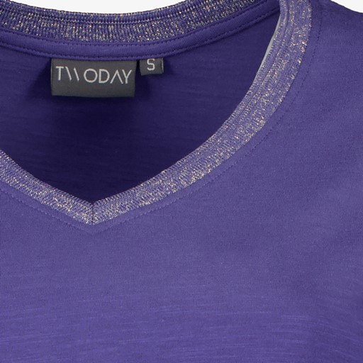 Dames T-shirt met V-hals glitters paars