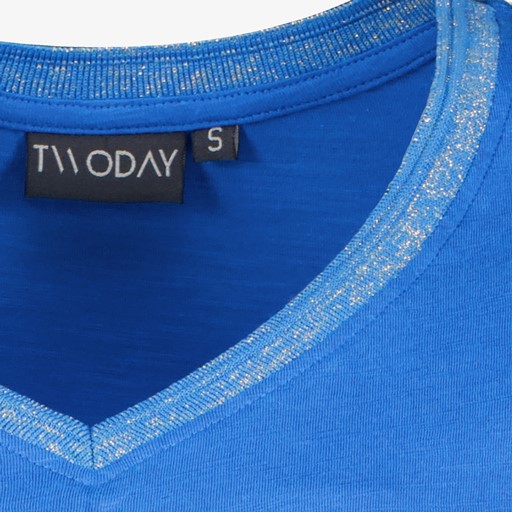 Dames T-shirt met V-hals glitters blauw