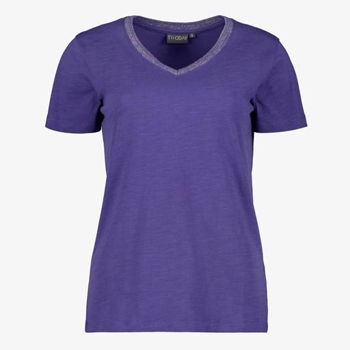 Dames T-shirt met V-hals glitters paars