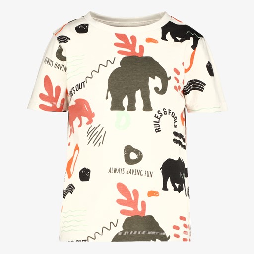 Jongens T-shirt dierenprint wit