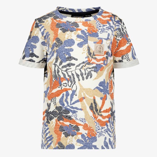 Jongens T-shirt tropische print wit
