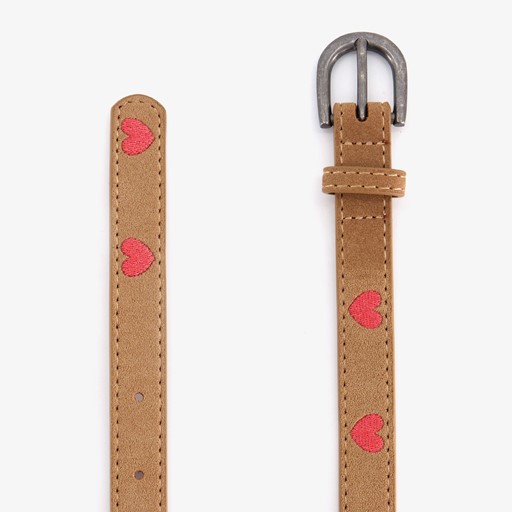 Meisjes riem met hartjes bruin