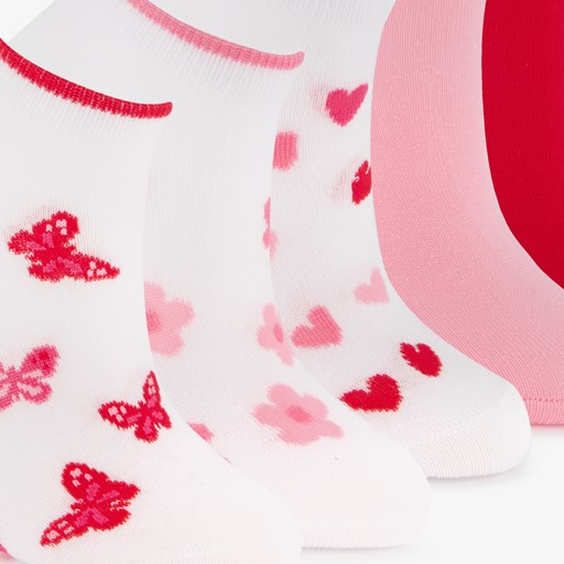 5 paar meisjes sneakersokken roze met hartjes