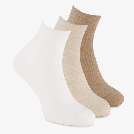 3 paar korte dames sokken beige wit