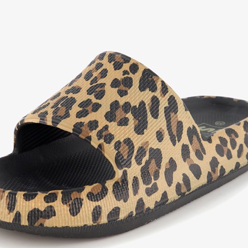 Dames badslippers met panterprint bruin