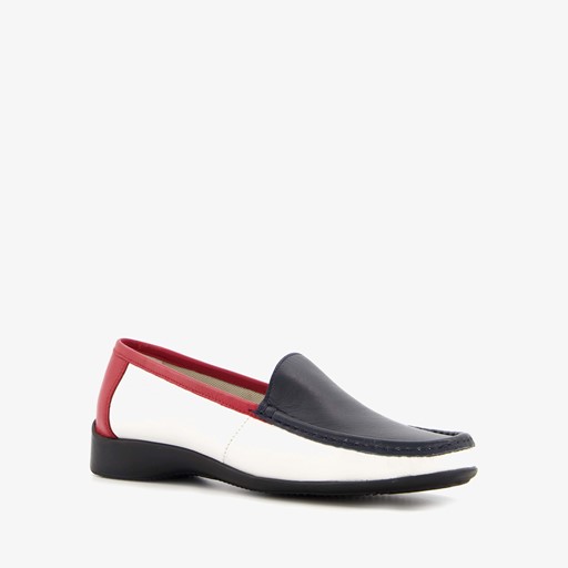 Leren dames mocassins wit blauw