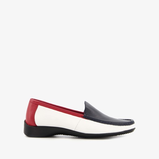 Leren dames mocassins wit blauw