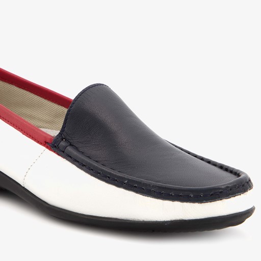 Leren dames mocassins wit blauw