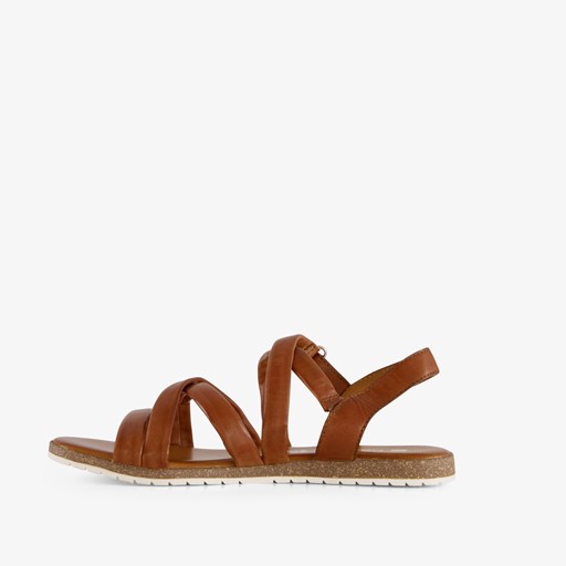Leren dames sandalen cognac