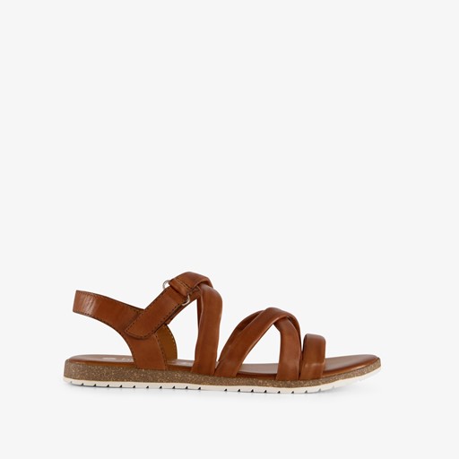 Leren dames sandalen cognac