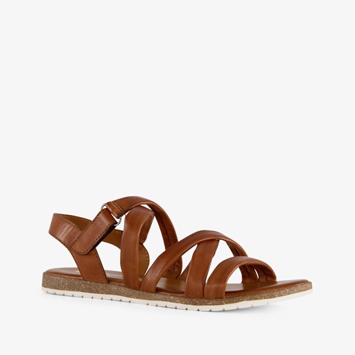 Leren dames sandalen cognac