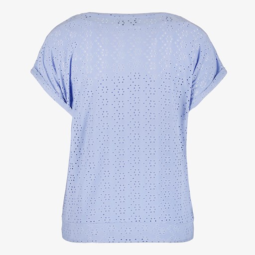 Geknoopt dames T-shirt broderie blauw
