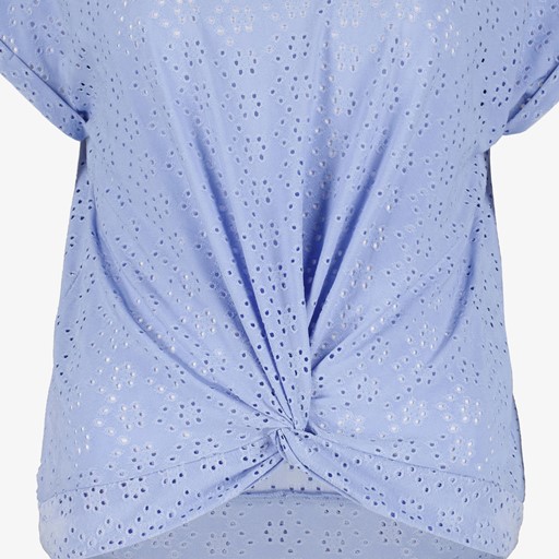 Geknoopt dames T-shirt broderie blauw