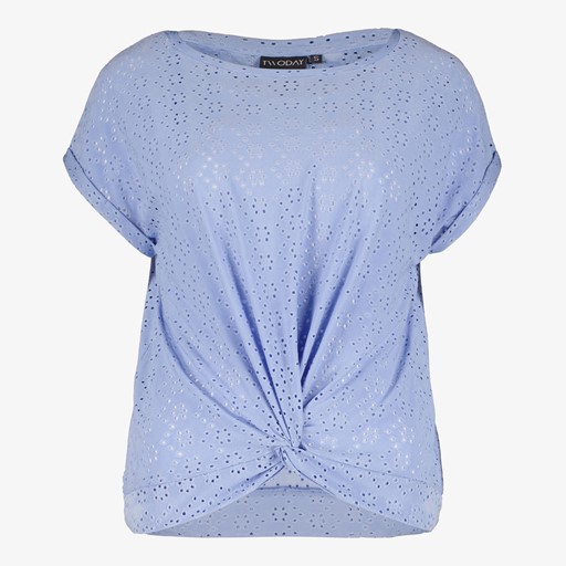 Geknoopt dames T-shirt broderie blauw