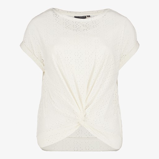 Geknoopt dames T-shirt broderie wit