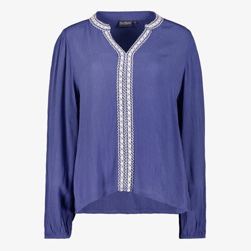 Dames blouse met borduursels blauw