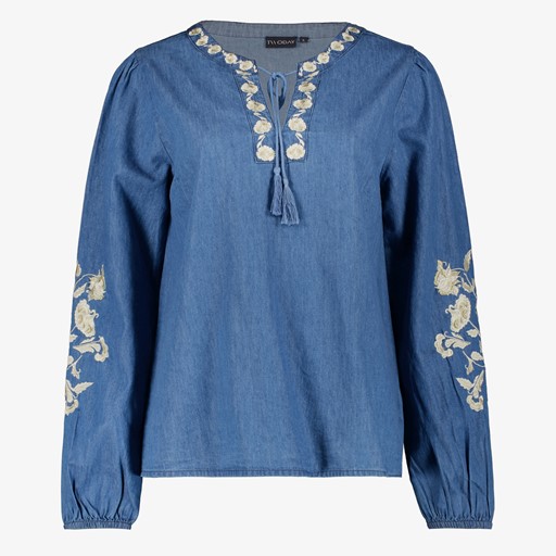 Dames denim blouse met borduursels