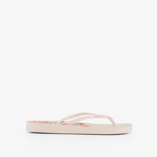 Dames teenslippers met bloemen beige