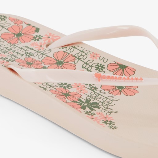 Dames teenslippers met bloemen beige