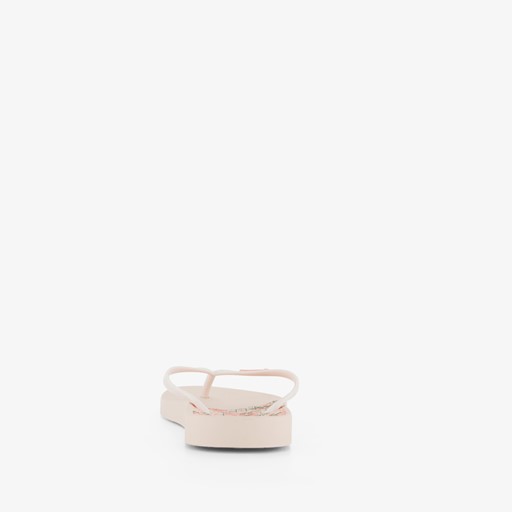 Dames teenslippers met bloemen beige