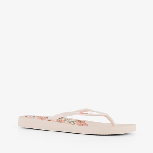 Dames teenslippers met bloemen beige
