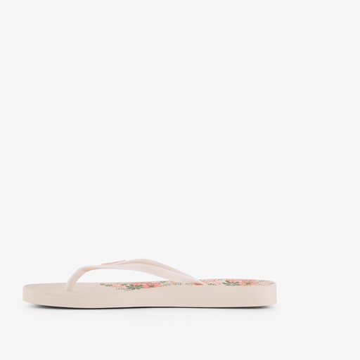 Dames teenslippers met bloemen beige
