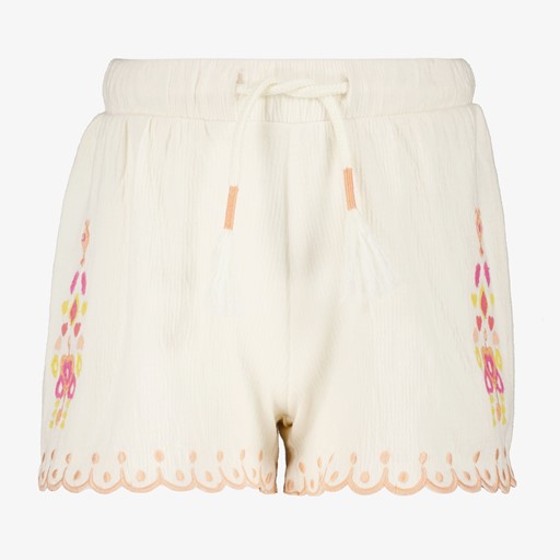 Mousseline short met roze borduursels