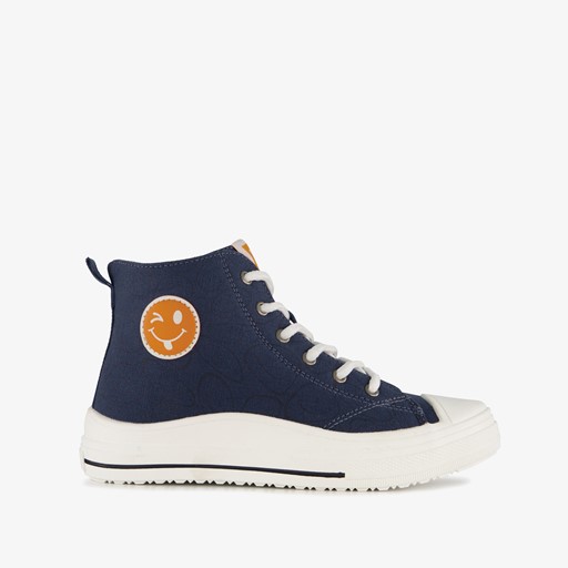 Hoge jongens sneakers met smiley blauw