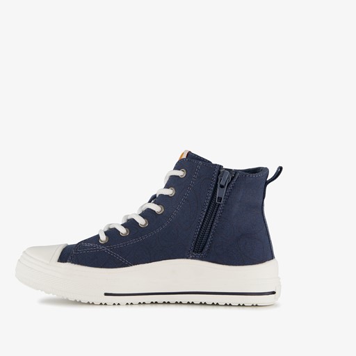 Hoge jongens sneakers met smiley blauw
