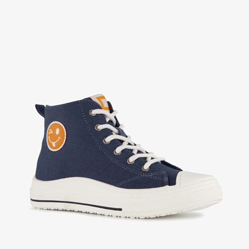 Hoge jongens sneakers met smiley blauw