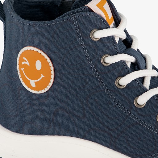 Hoge jongens sneakers met smiley blauw