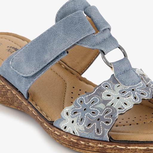 Dames slippers met sleehak grijsblauw
