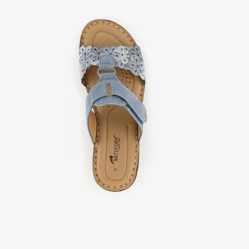 Dames slippers met sleehak grijsblauw